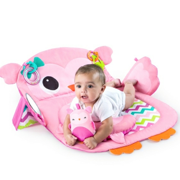 ☆Like New☆BRIGHT STARTS Pink Owl Activity Gym/Tummy Time Mat Lounger With Toys☆ - Picture 3 of 14